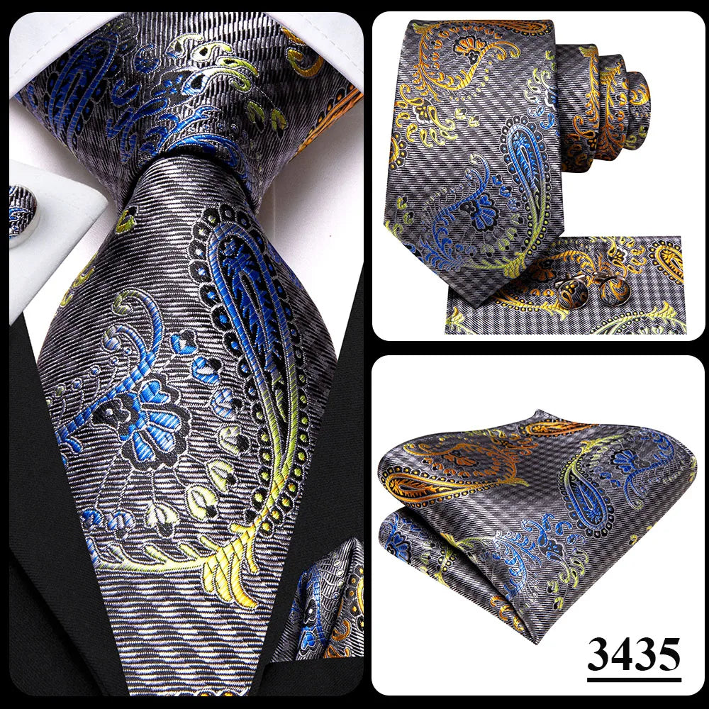 Hi-Tie Red Pureple Paisley Mens Ties Hanky Cufflinks Set Silk Necktie For Men Wedding Party Business 2022 New Fashion Brand