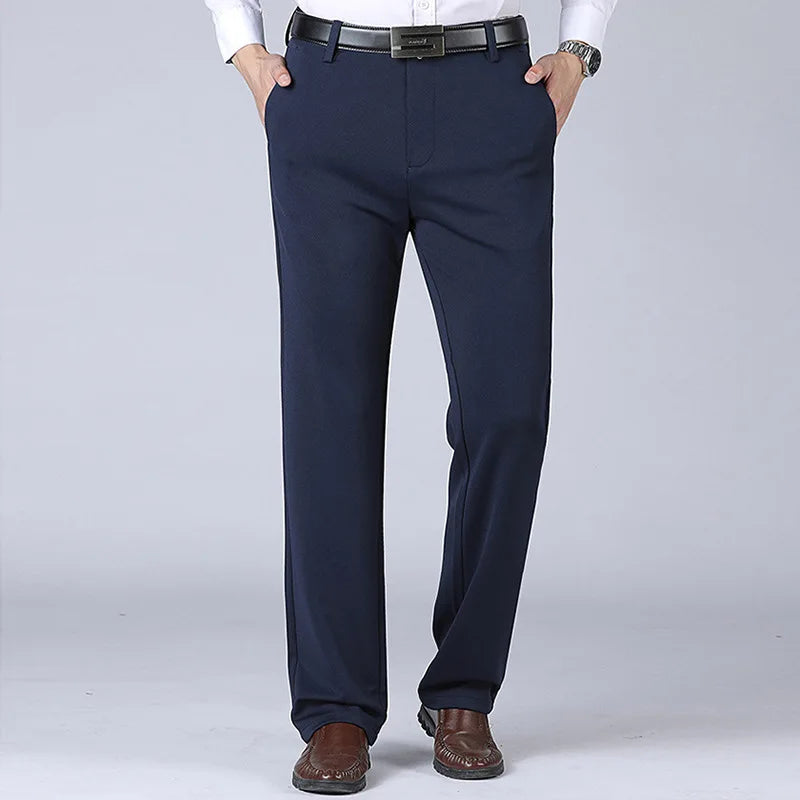 Men's Business Pants Big Size 52 Elastic Waist Straight Suit Pants Formal Work Long Pants Large Size Loose Casual Trousers