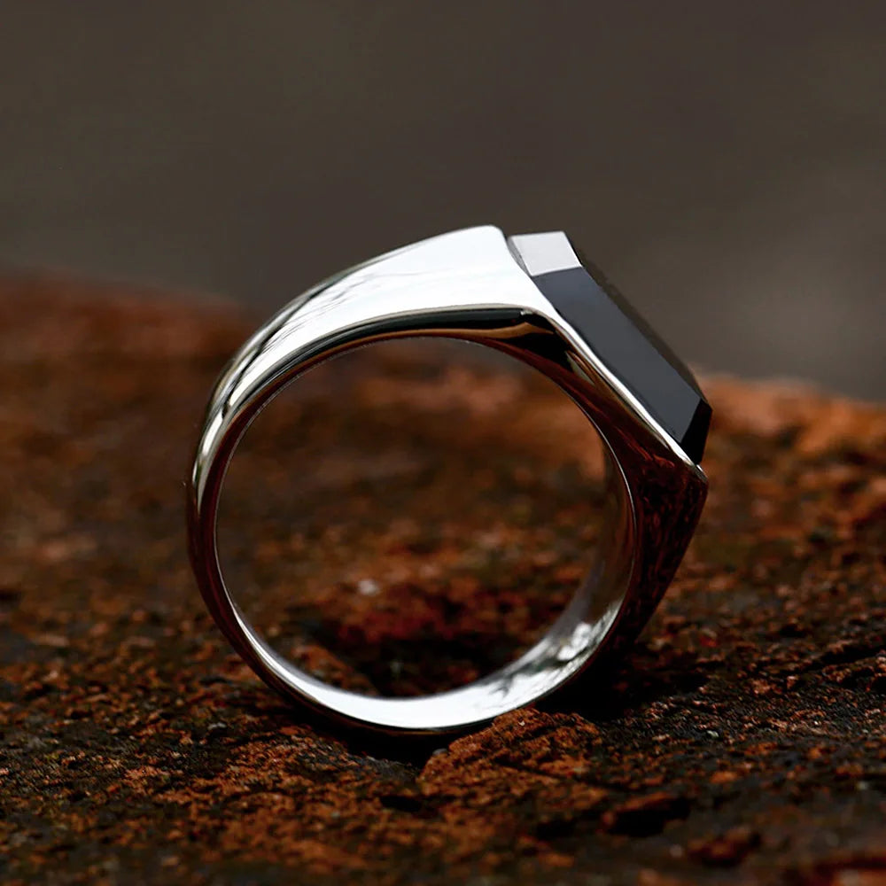 Simple Fashion Stainless Steel With Zircon Black Agate Stone Rings For Men Women High Quality Wedding Jewelry Gifts Dropshipping