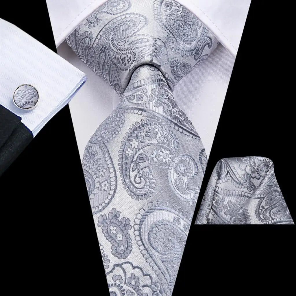Hi-Tie Red Pureple Paisley Mens Ties Hanky Cufflinks Set Silk Necktie For Men Wedding Party Business 2022 New Fashion Brand