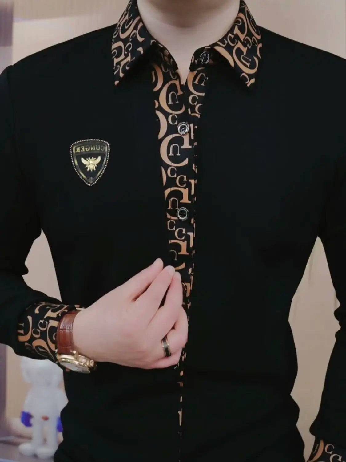 Men's Long Sleeved Light Luxury Business Handsome Lapel Korean Version Fake Two Pieces Youth Trend