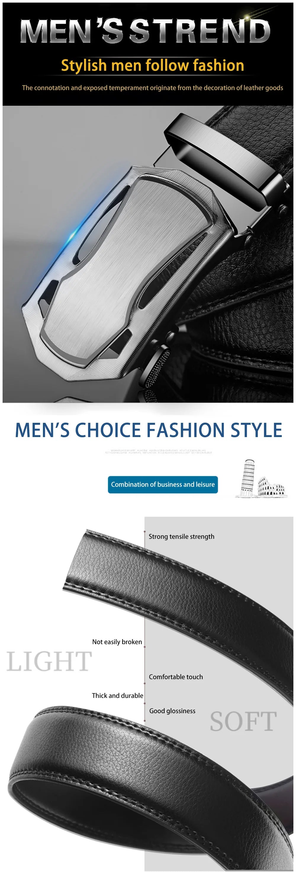 Fashion Business Men'S Belt Genuine Luxury Brand Belt Metal Buckle Belt High-Quality PU Leather Soft Belt With Cargo Pants Jeans