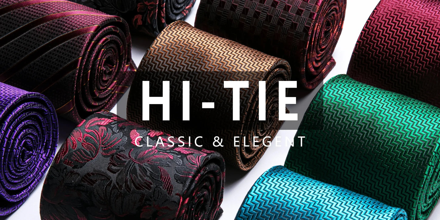 Hi-Tie Striped Black Red Gold Green Silk Wedding Tie For Men Handky Cufflink Gift Men Necktie Fashion Designer Business Party