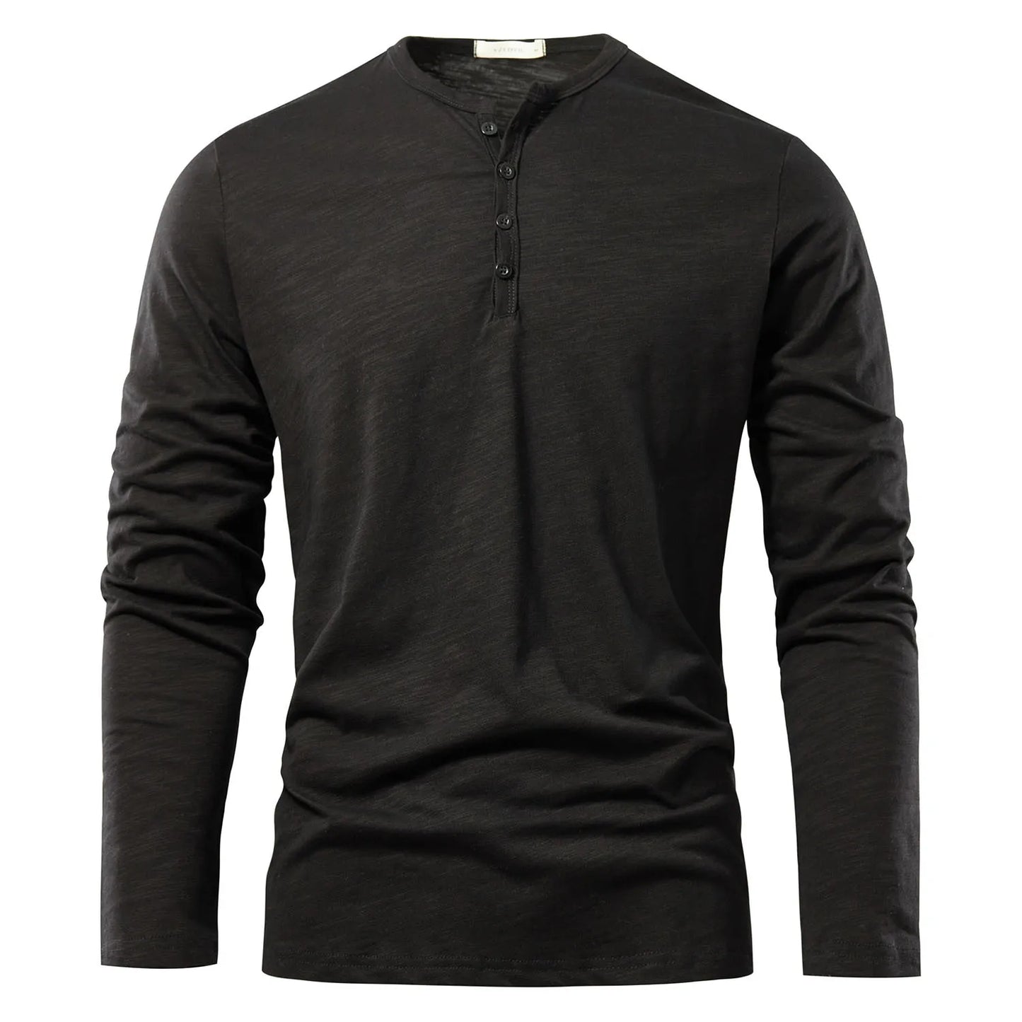 Henery Neck Long Sleeve T shirt For Men Solid Spring Casual Mens T-shirts High Quality Male Tops Classic Clothes Men's T-shirts