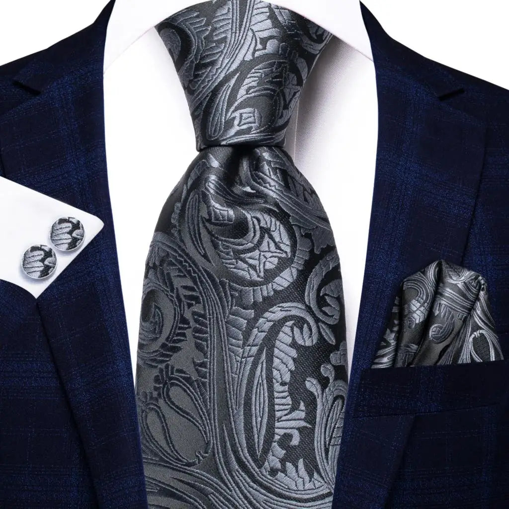 Hi-Tie Red Pureple Paisley Mens Ties Hanky Cufflinks Set Silk Necktie For Men Wedding Party Business 2022 New Fashion Brand
