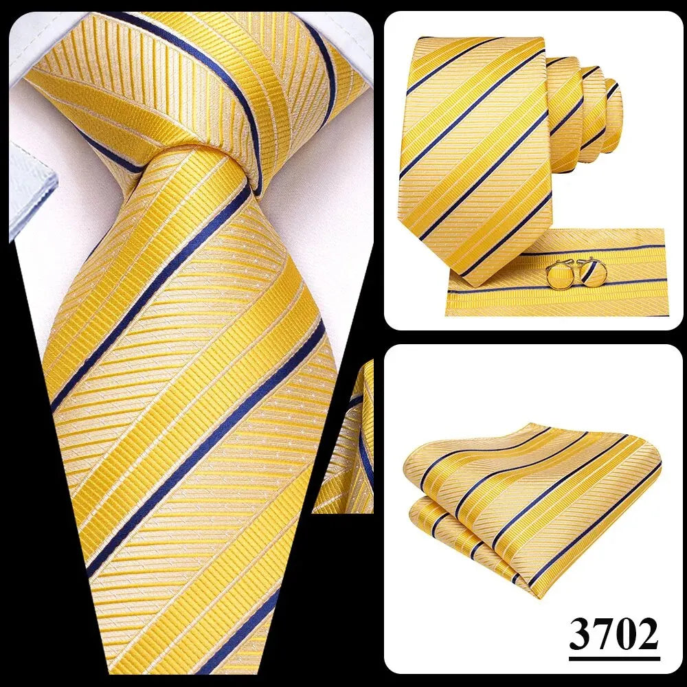 Hi-Tie Striped Black Red Gold Green Silk Wedding Tie For Men Handky Cufflink Gift Men Necktie Fashion Designer Business Party