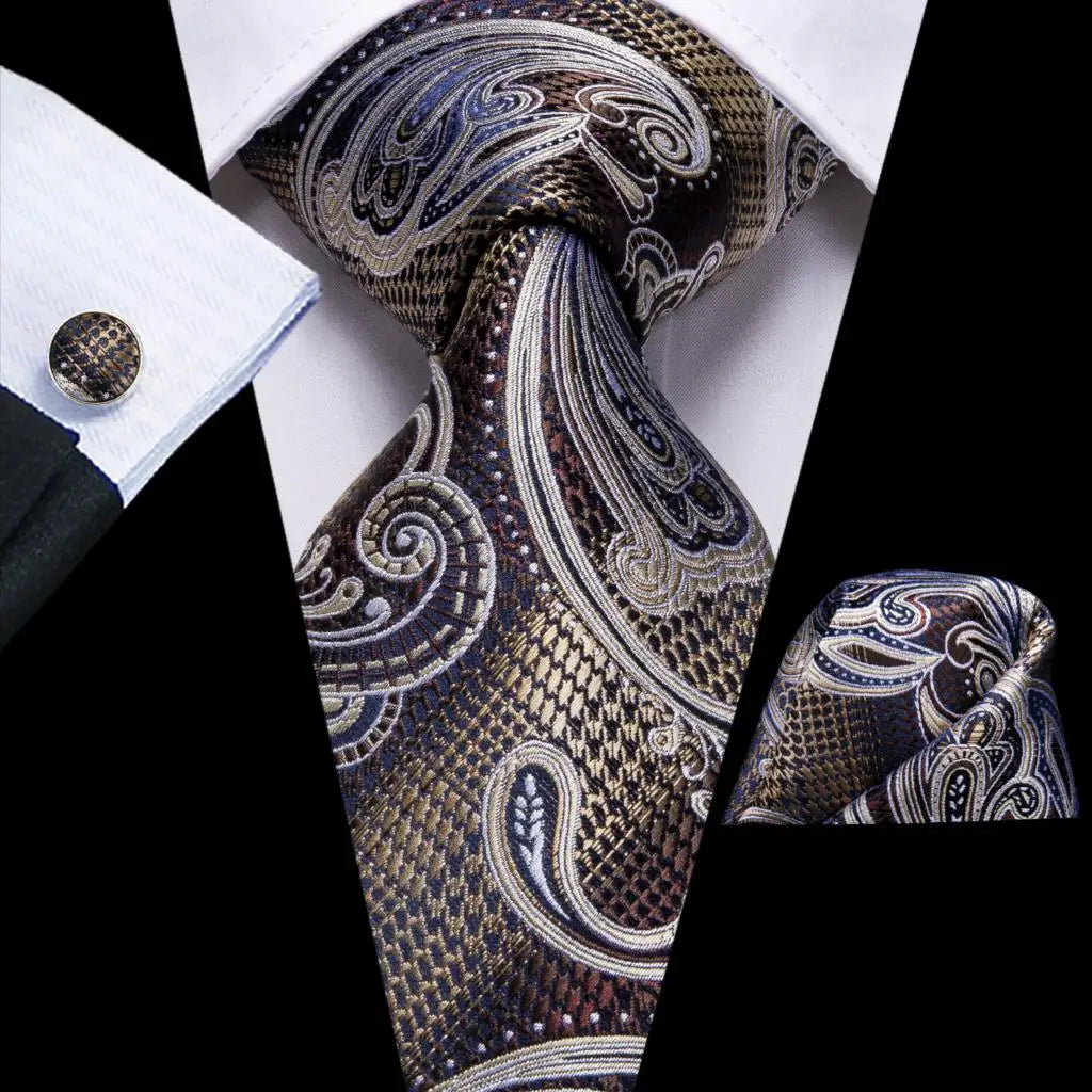 Hi-Tie Red Pureple Paisley Mens Ties Hanky Cufflinks Set Silk Necktie For Men Wedding Party Business 2022 New Fashion Brand