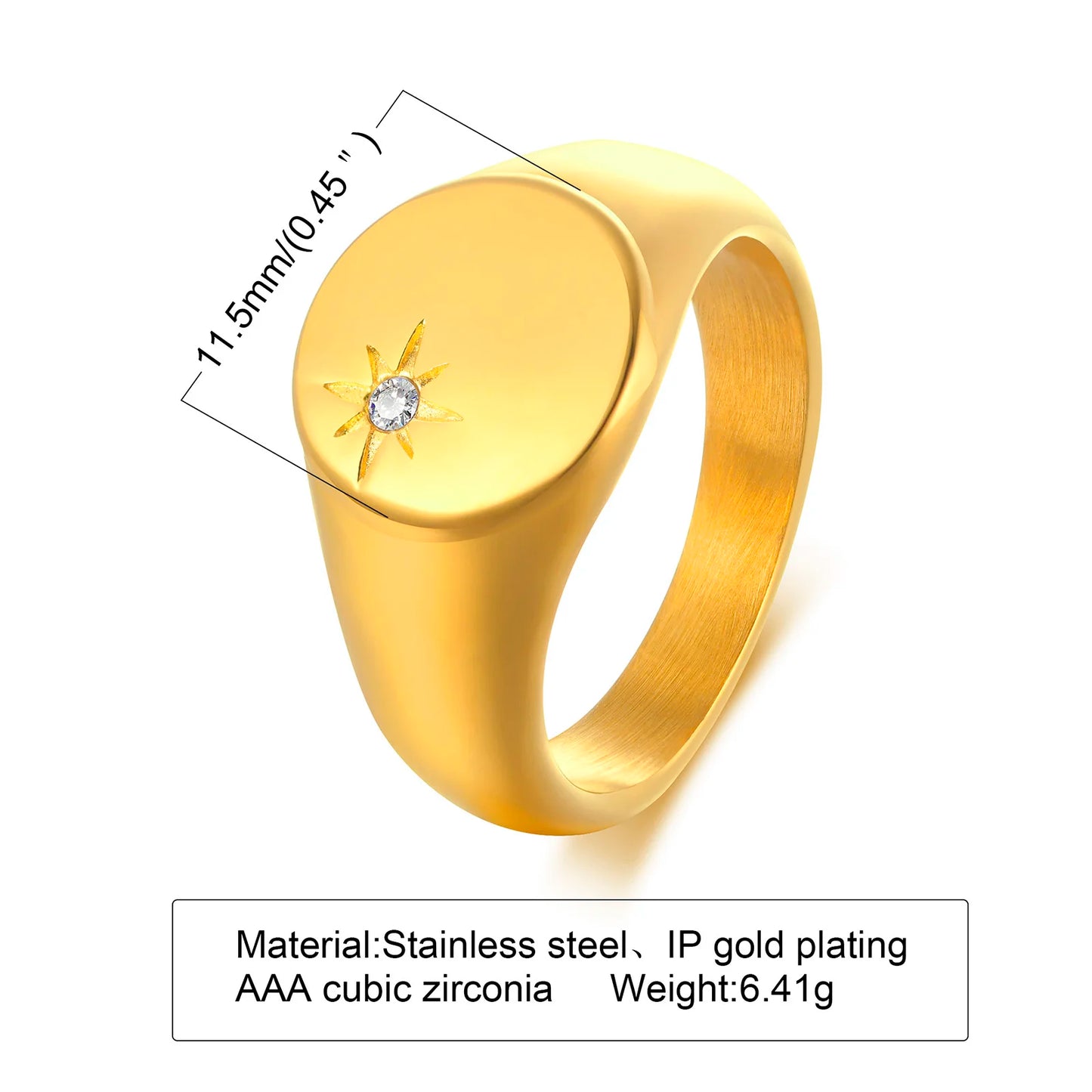 Pinky Ring, Signet Ring, Men Women Ring,Stainless Steel Floral Signet Rings,CZ North Star Celestial Ring