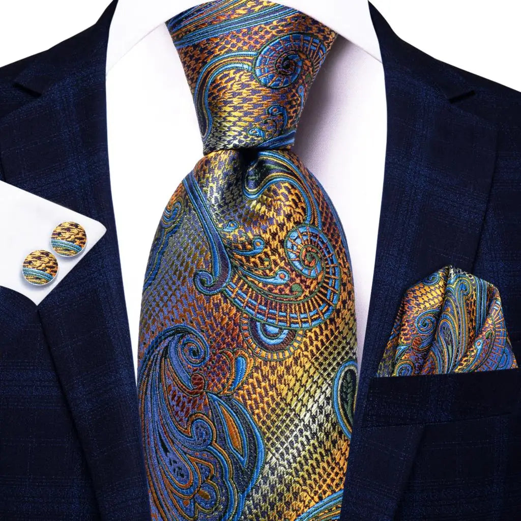Hi-Tie Red Pureple Paisley Mens Ties Hanky Cufflinks Set Silk Necktie For Men Wedding Party Business 2022 New Fashion Brand