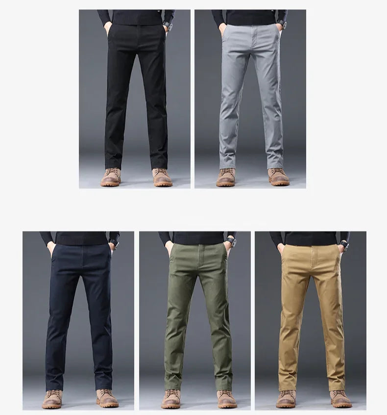 98%Cotton Autumn New Men's Business Casual Pants No-iron Straight Elastic Fashion Trousers Classic Male Baggy Pants 4 Colors