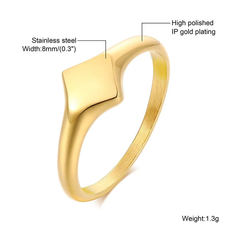 Pinky Ring, Signet Ring, Men Women Ring,Stainless Steel Floral Signet Rings,CZ North Star Celestial Ring