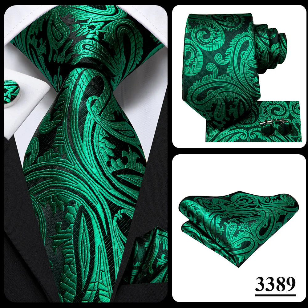 Hi-Tie Red Pureple Paisley Mens Ties Hanky Cufflinks Set Silk Necktie For Men Wedding Party Business 2022 New Fashion Brand