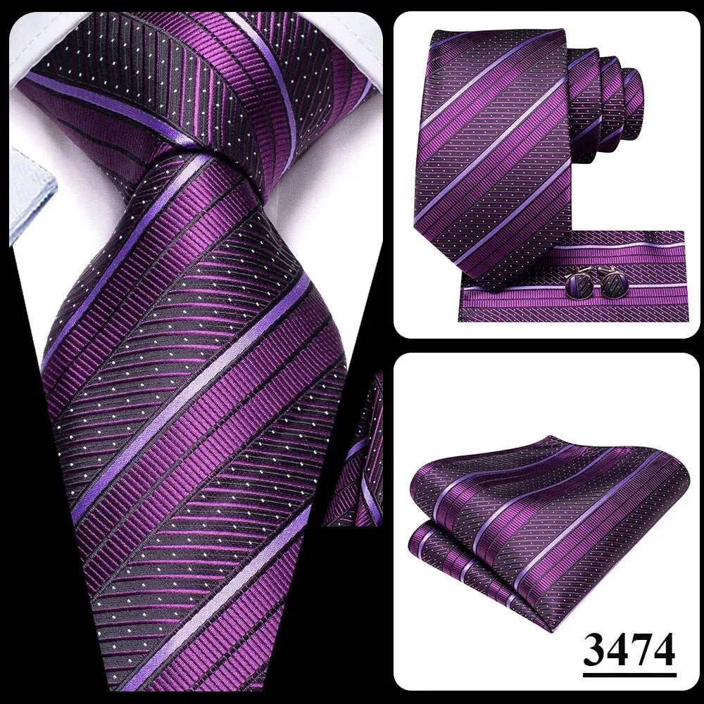 Hi-Tie Striped Black Red Gold Green Silk Wedding Tie For Men Handky Cufflink Gift Men Necktie Fashion Designer Business Party
