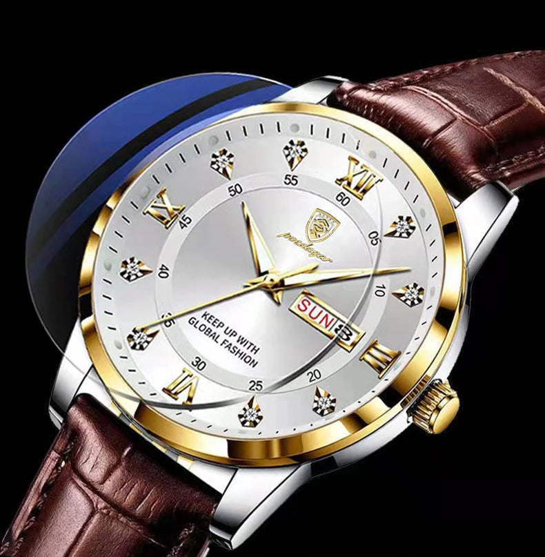 POEDAGAR Luxury Brand Men Watches Waterproof Luminous Leather Quartz Man Wristwatch Casual Sports Military Watch For Men relogio