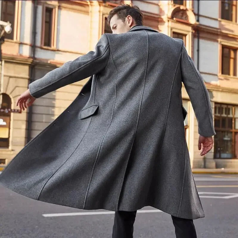 Autumn and Winter Casual Men's Clothing, British Style Woolen Overcoat, New Korean Style Solid Color Long Windbreaker S-XXXL
