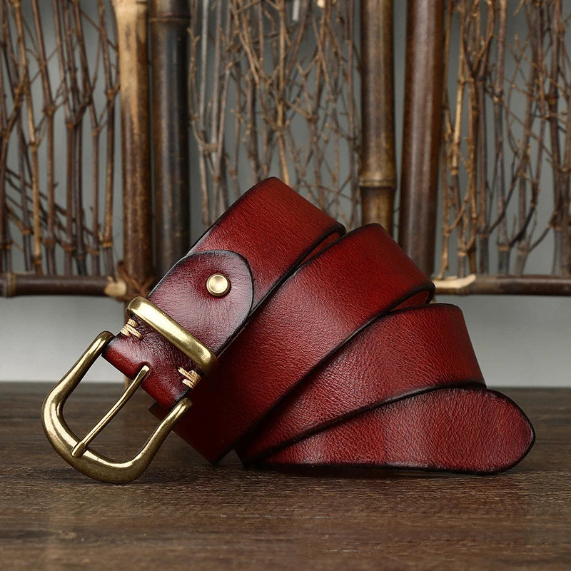 3.8CM Pure Cowhide Genuine Leather for Men High Quality Jeans Brass Buckle Belts Cowboy Waistband Male Fashion Designer Luxury