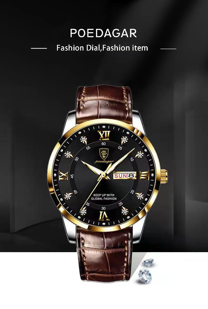 POEDAGAR Luxury Brand Men Watches Waterproof Luminous Leather Quartz Man Wristwatch Casual Sports Military Watch For Men relogio