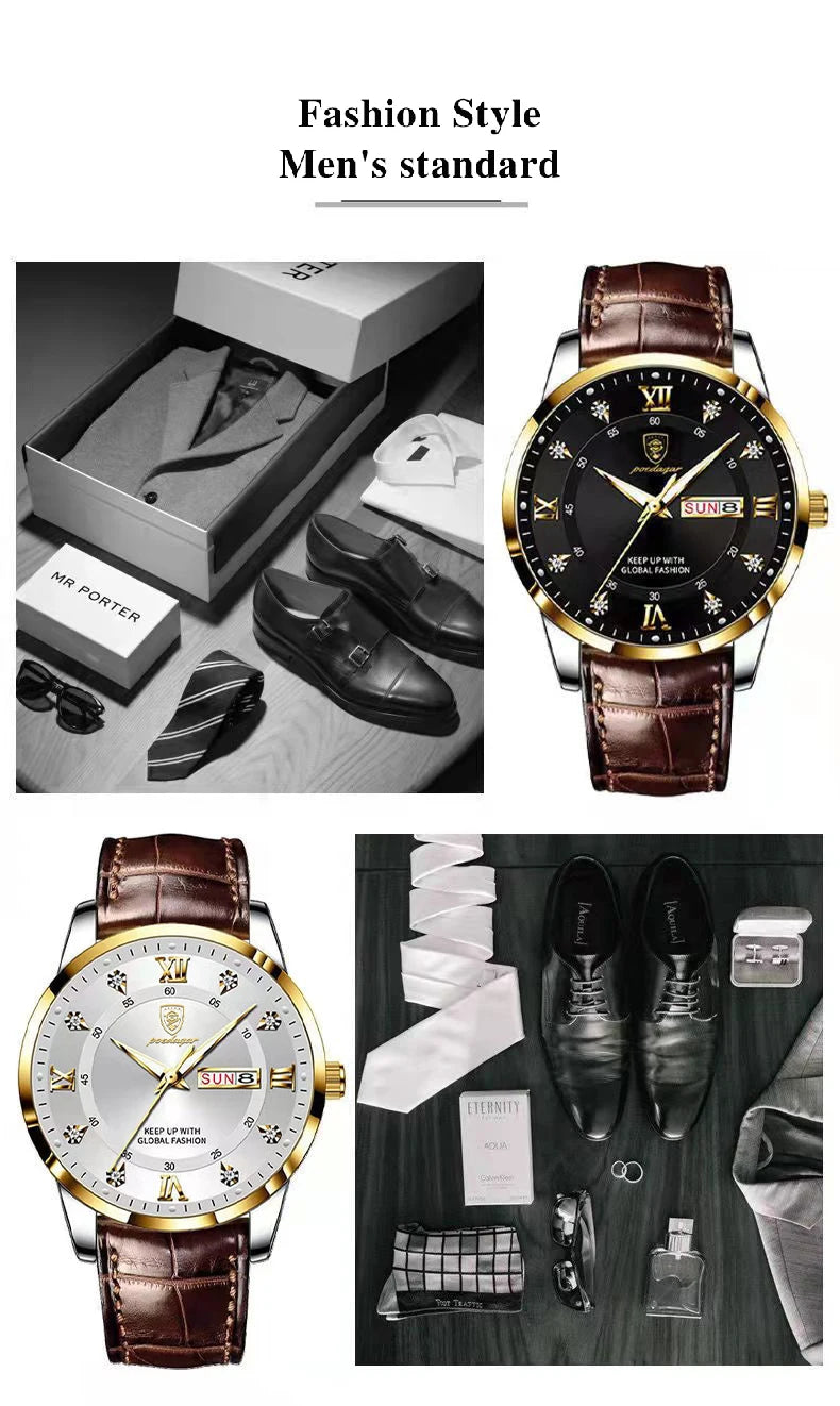 POEDAGAR Luxury Brand Men Watches Waterproof Luminous Leather Quartz Man Wristwatch Casual Sports Military Watch For Men relogio