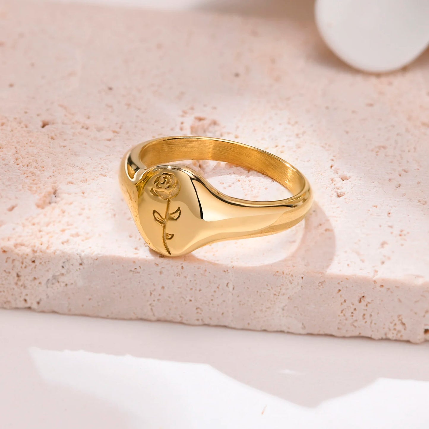 Pinky Ring, Signet Ring, Men Women Ring,Stainless Steel Floral Signet Rings,CZ North Star Celestial Ring