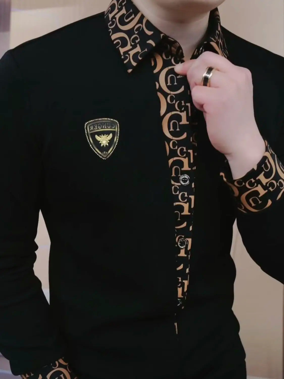 Men's Long Sleeved Light Luxury Business Handsome Lapel Korean Version Fake Two Pieces Youth Trend