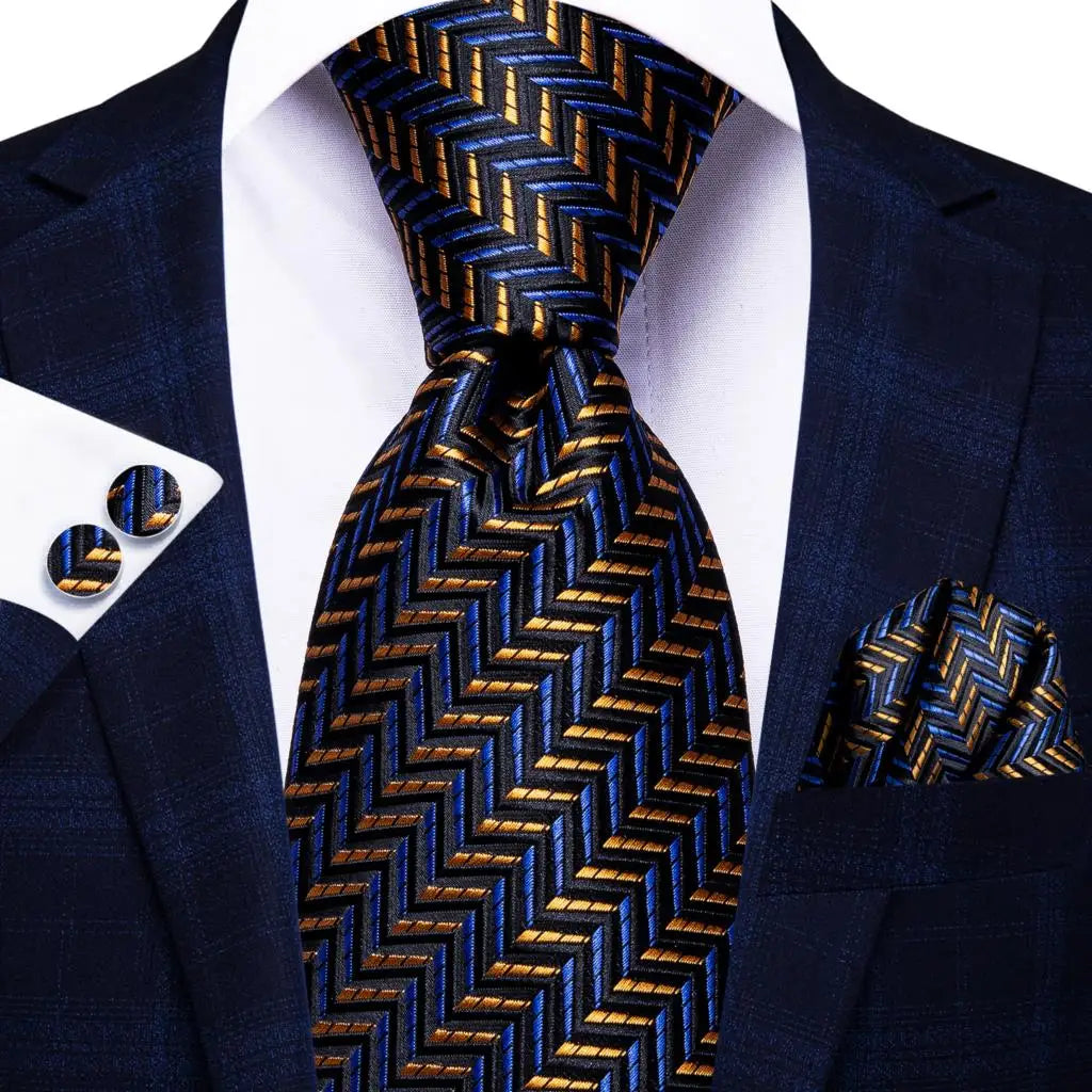 Hi-Tie 100% Silk Luxury Mens Ties Floral Black Gold Ties Paisley NeckTie Pocket Square Cufflinks Set Men's Wedding Party Tie