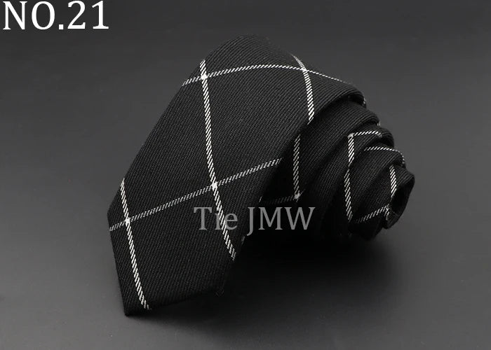 Mens Ties 6cm Classic Cotton Handmade Skinny Grey Plaid Neckties Striped Narrow Collar Slim Cashmere Casual Tie Accessories Gift
