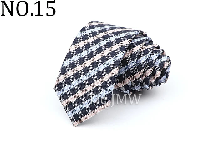 6cm Casual Ties For Men Skinny Tie Fashion Polyester Plaid Strip Necktie Business Slim Shirt Accessories Gift Cravate NO.31-61