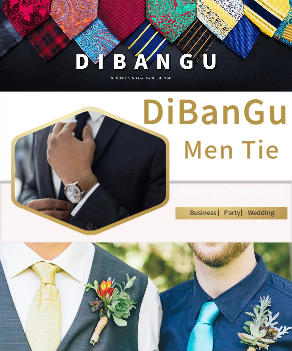 DiBanGu Top Navy Blue Solid Tie for Men 100% Silk Men's Tie Hanky Cufflinks Neck Tie Suit Business Wedding Party Tie Set MJ-7140