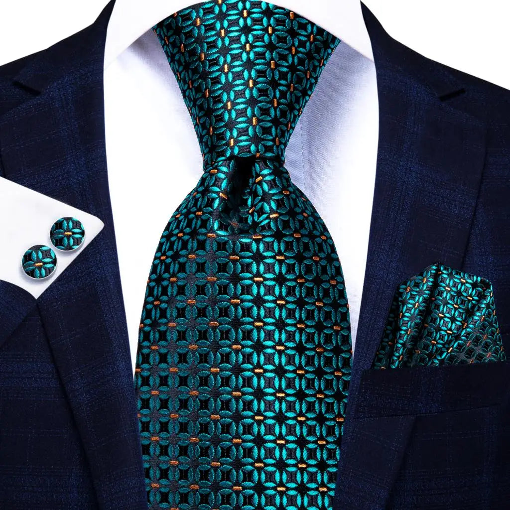 Hi-Tie 100% Silk Luxury Mens Ties Floral Black Gold Ties Paisley NeckTie Pocket Square Cufflinks Set Men's Wedding Party Tie