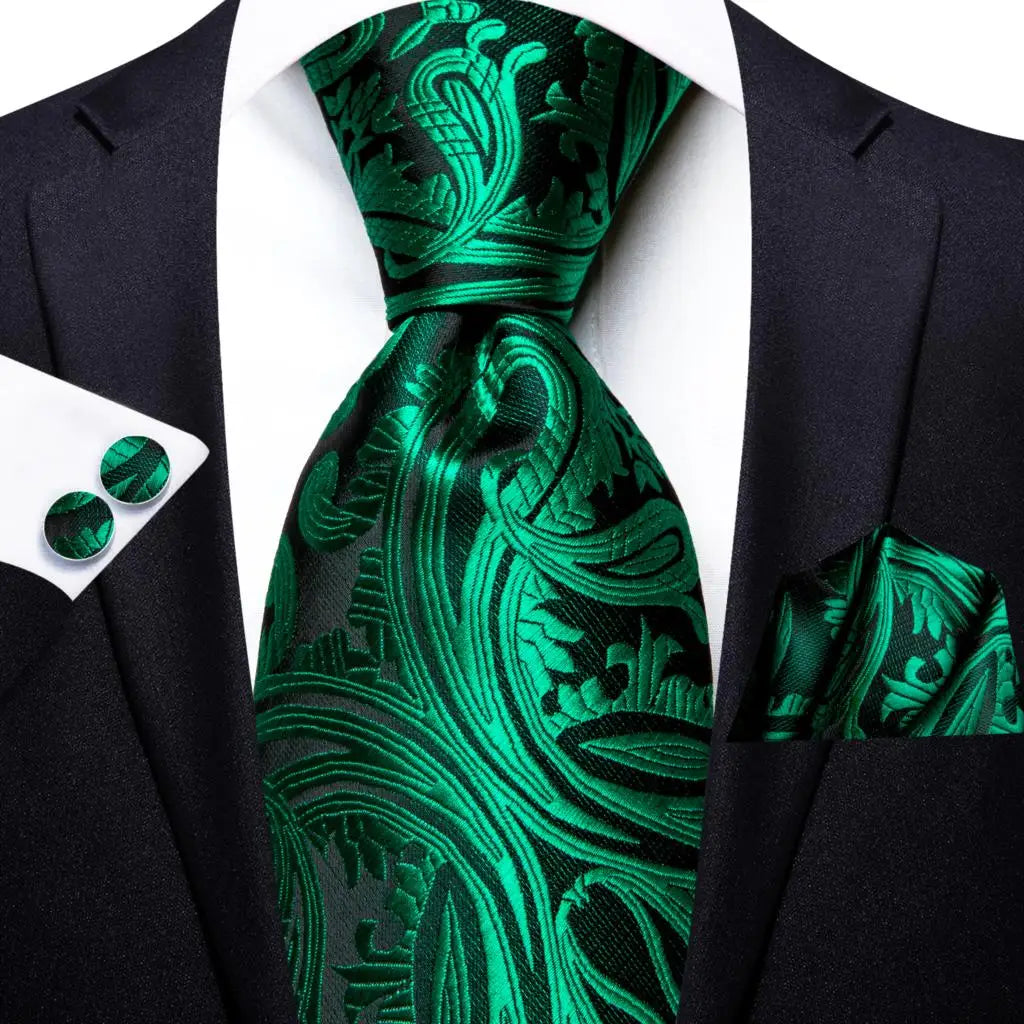Hi-Tie 100% Silk Luxury Mens Ties Floral Black Gold Ties Paisley NeckTie Pocket Square Cufflinks Set Men's Wedding Party Tie