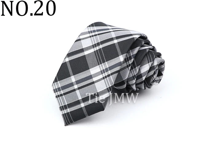 6cm Casual Ties For Men Skinny Tie Fashion Polyester Plaid Strip Necktie Business Slim Shirt Accessories Gift Cravate NO.31-61