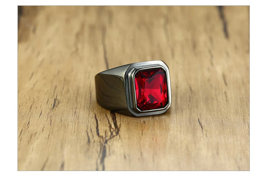 Vnox Big Stone Ring for Men Black Gold Color Stainless Steel Chunky Male Alliance Punk Jewelry
