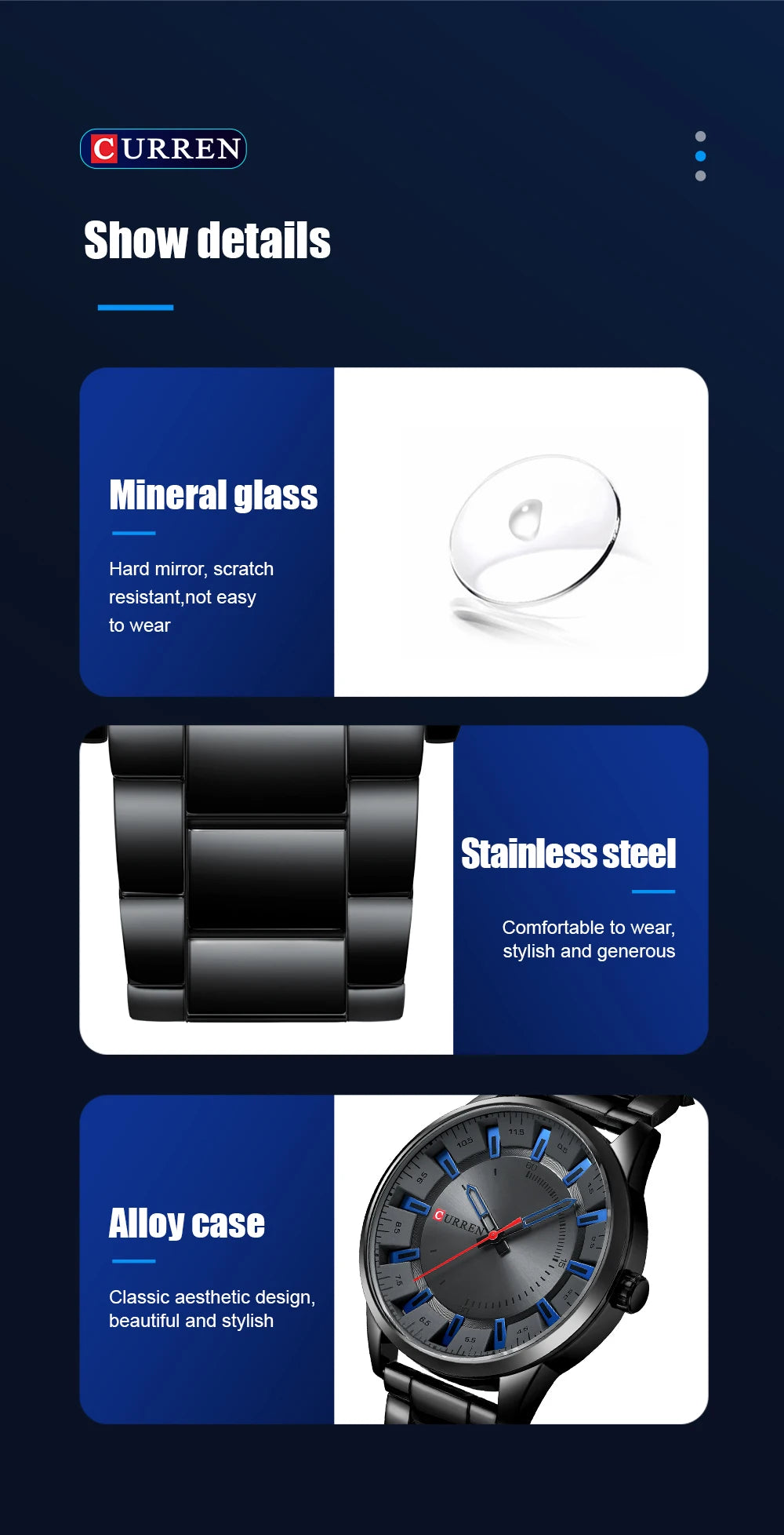 CURREN New Fashion Simple Style Men Watches Quartz Wristwatches Stainless Steel Band Clock Male