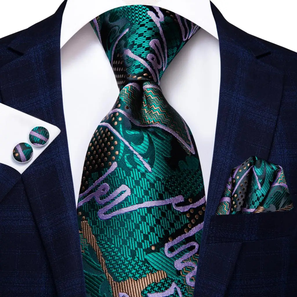 Hi-Tie 100% Silk Luxury Mens Ties Floral Black Gold Ties Paisley NeckTie Pocket Square Cufflinks Set Men's Wedding Party Tie