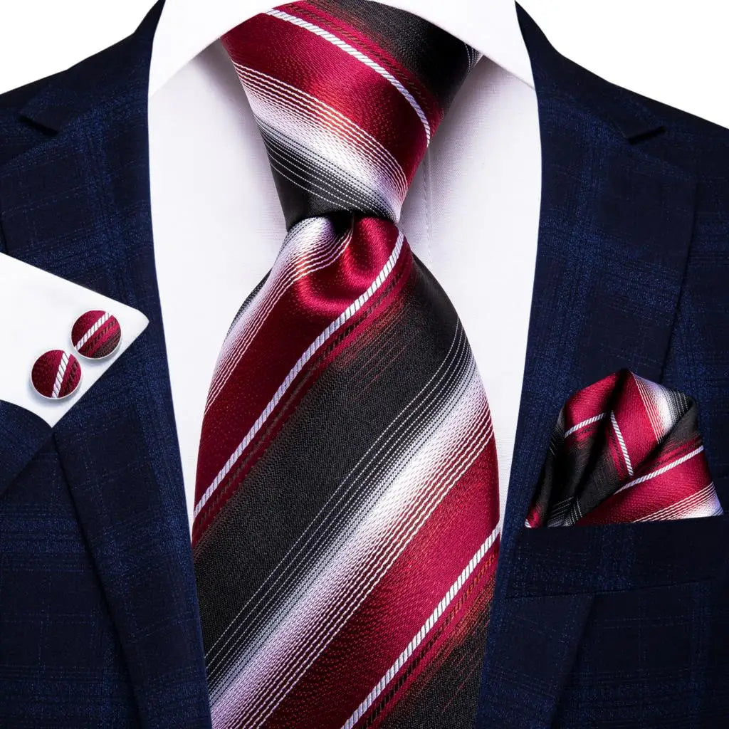Hi-Tie 100% Silk Luxury Mens Ties Floral Black Gold Ties Paisley NeckTie Pocket Square Cufflinks Set Men's Wedding Party Tie
