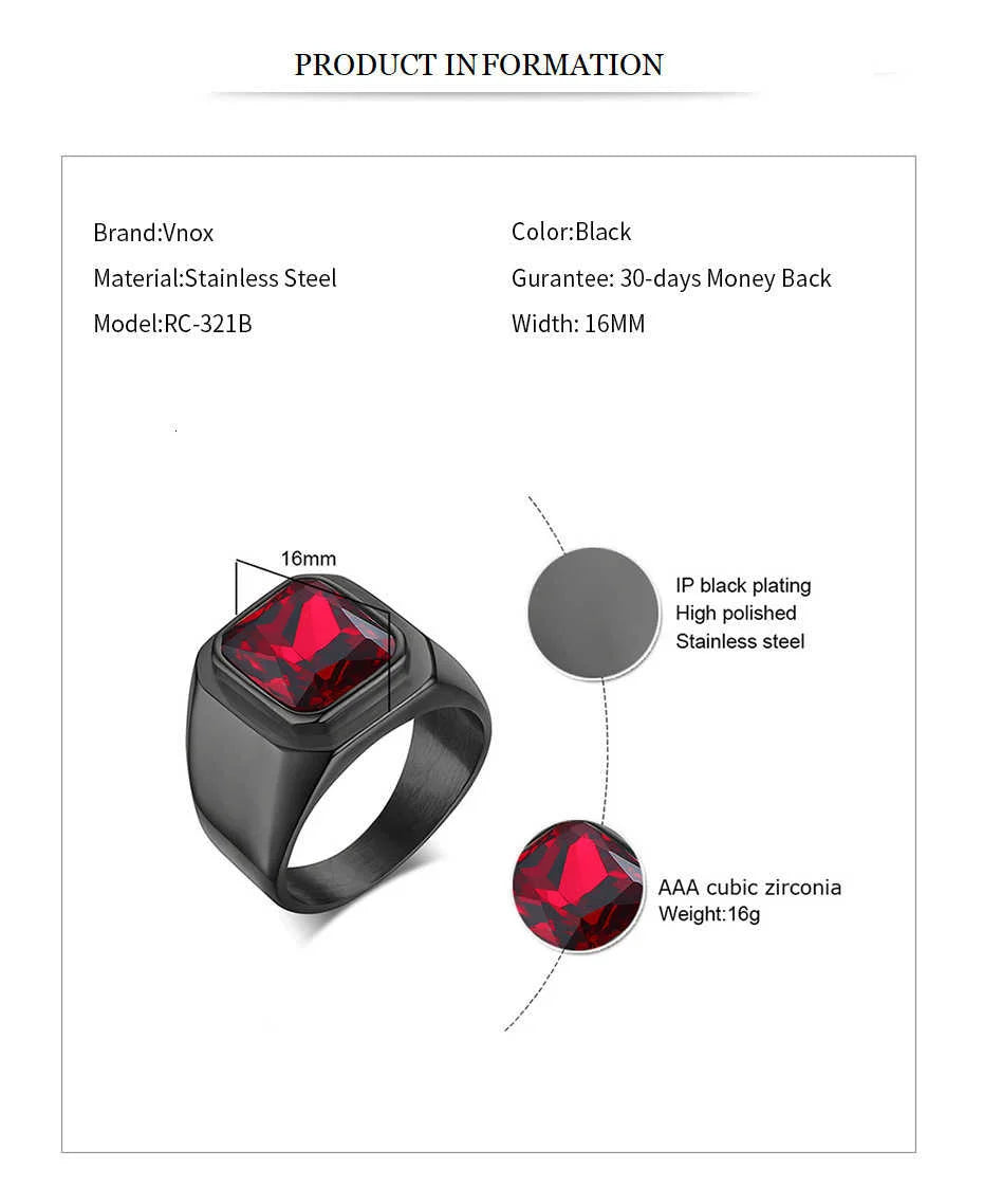 Vnox Big Stone Ring for Men Black Gold Color Stainless Steel Chunky Male Alliance Punk Jewelry