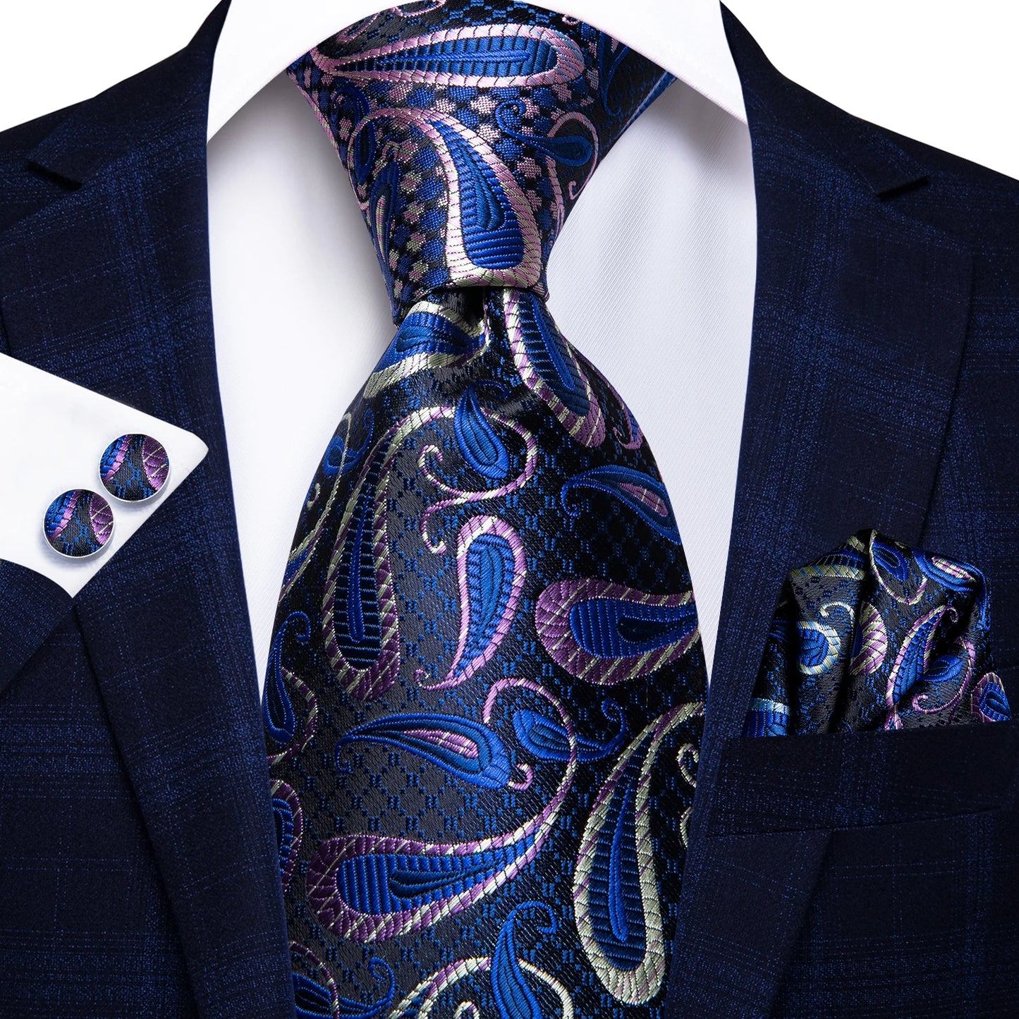 Hi-Tie 100% Silk Luxury Mens Ties Floral Black Gold Ties Paisley NeckTie Pocket Square Cufflinks Set Men's Wedding Party Tie