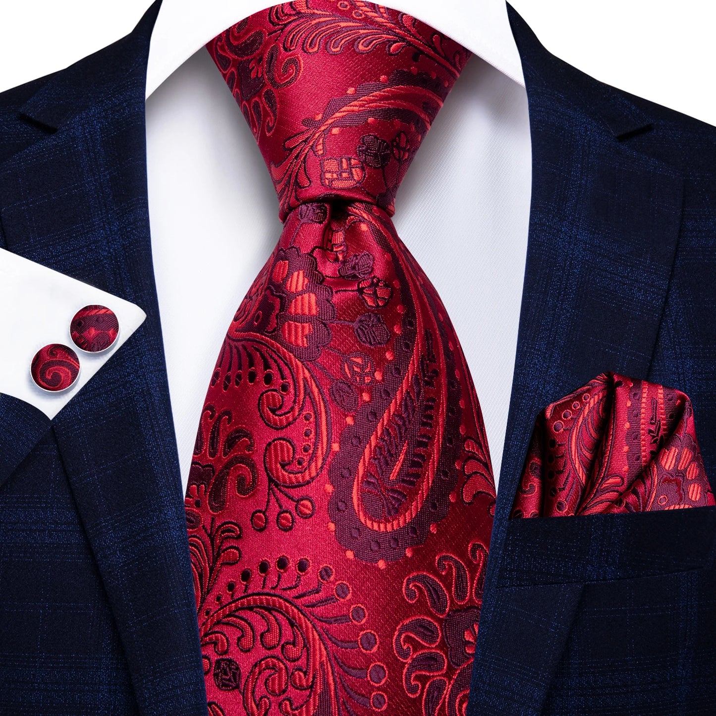 Hi-Tie 100% Silk Luxury Mens Ties Floral Black Gold Ties Paisley NeckTie Pocket Square Cufflinks Set Men's Wedding Party Tie
