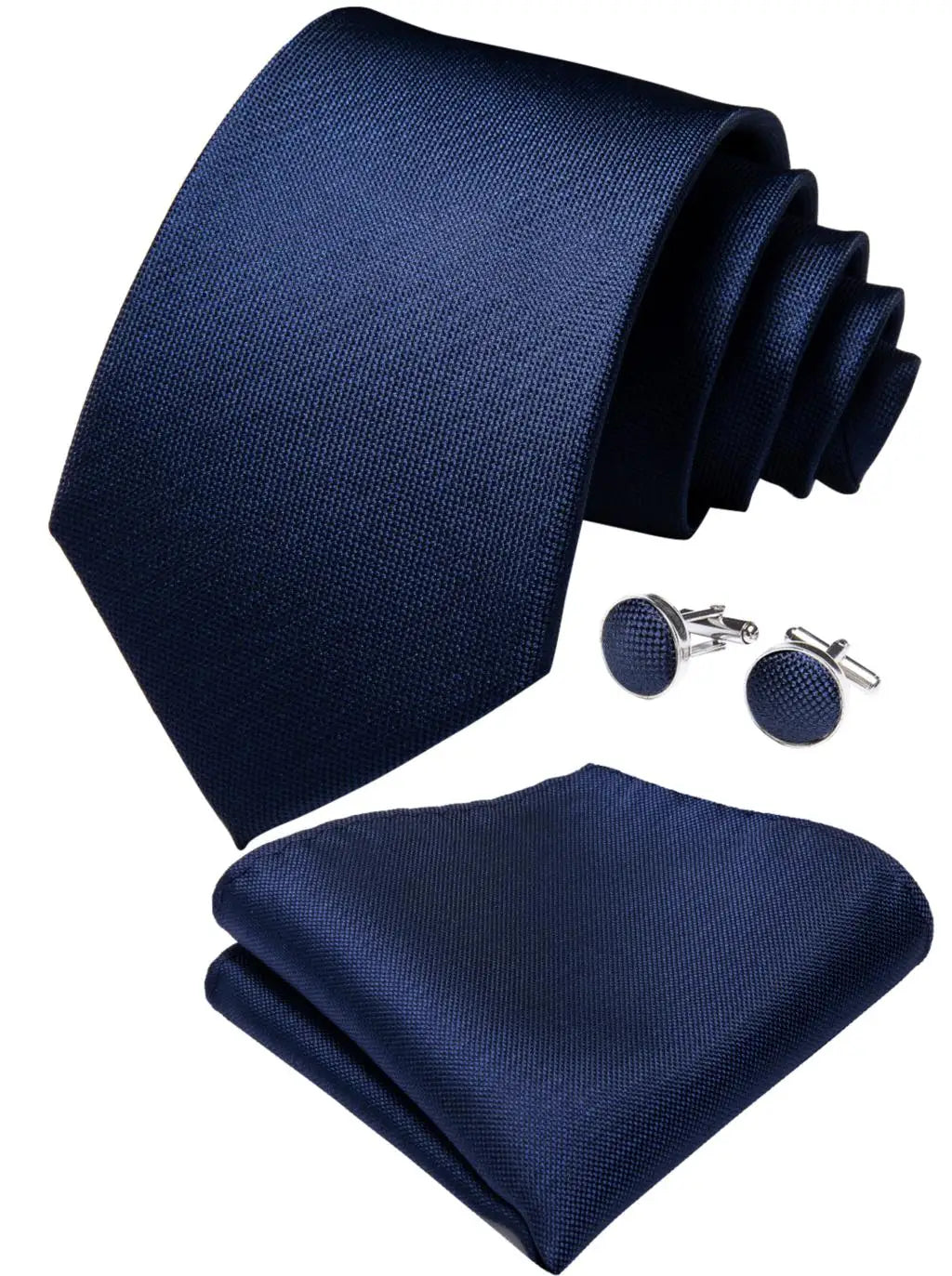 DiBanGu Top Navy Blue Solid Tie for Men 100% Silk Men's Tie Hanky Cufflinks Neck Tie Suit Business Wedding Party Tie Set MJ-7140