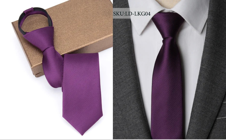 Men Necktie Zipper Lazy Tie Fashion Solid 6cm Ties Business for Man Gravatas Handkerchief Bowtie Mens Wedding Shirt Accessories