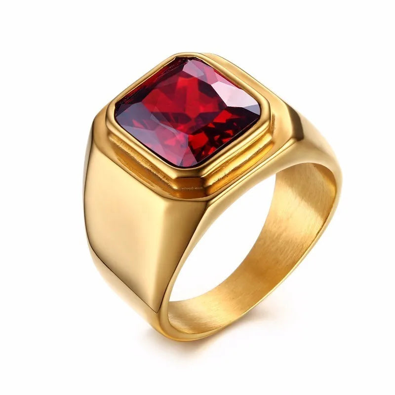 Vnox Big Stone Ring for Men Black Gold Color Stainless Steel Chunky Male Alliance Punk Jewelry