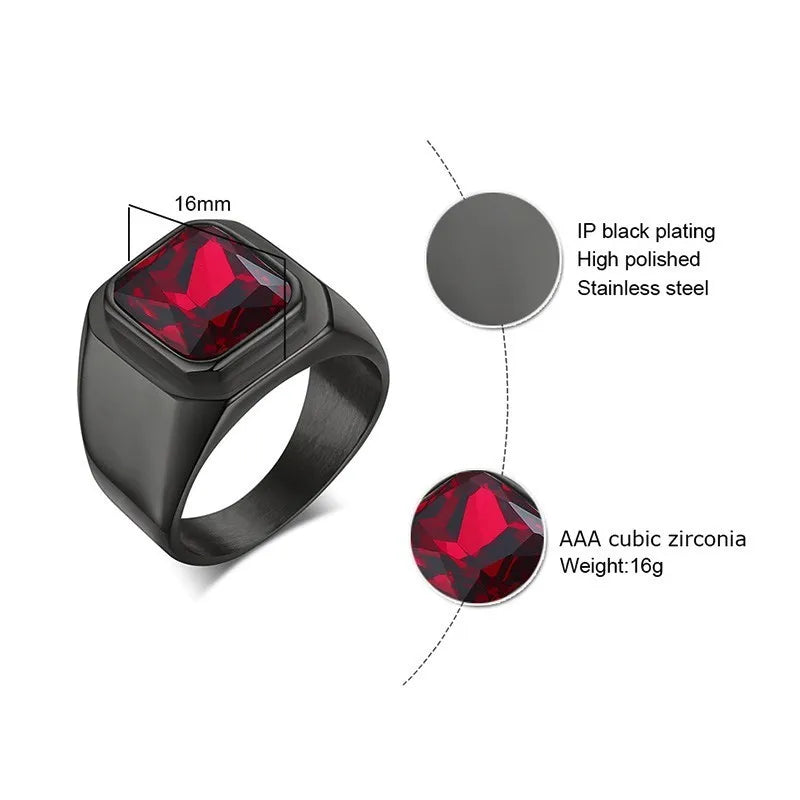 Vnox Big Stone Ring for Men Black Gold Color Stainless Steel Chunky Male Alliance Punk Jewelry