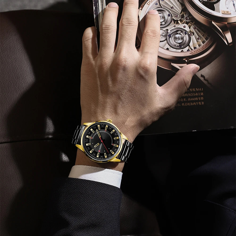 CURREN New Fashion Simple Style Men Watches Quartz Wristwatches Stainless Steel Band Clock Male