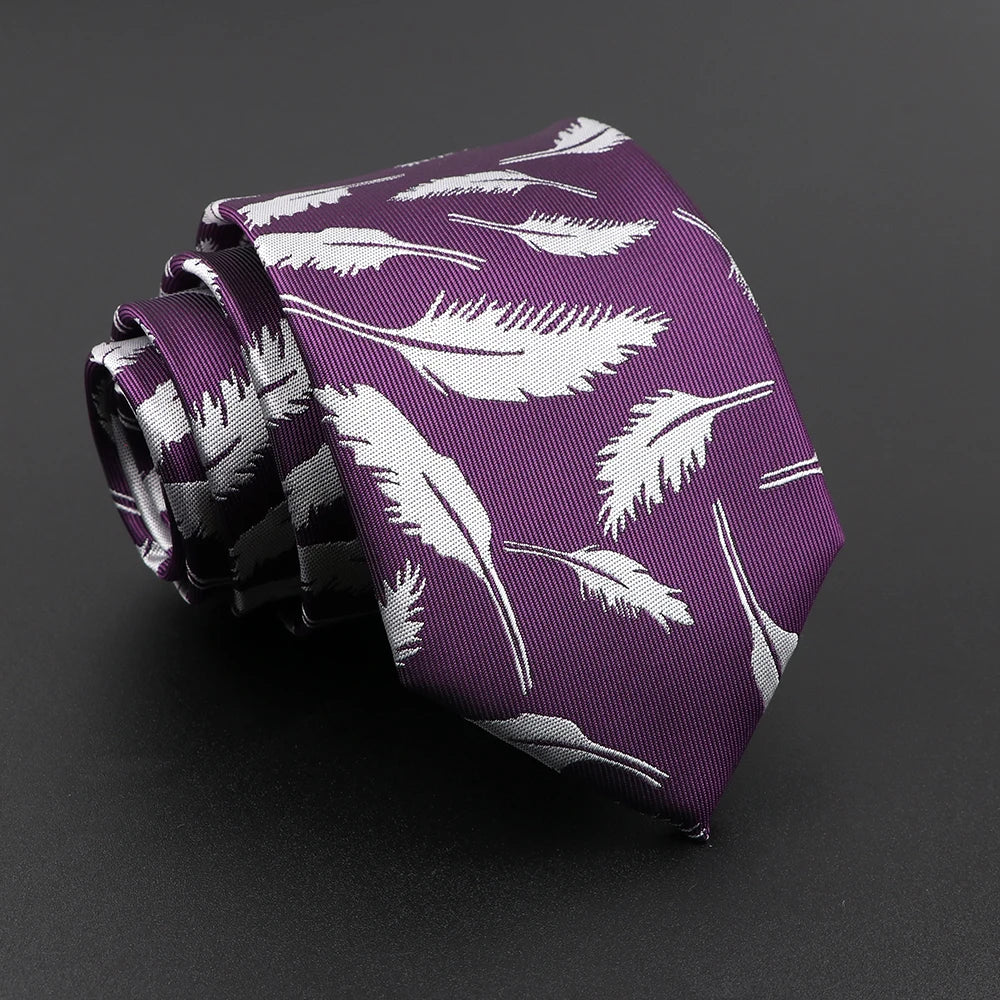 Novelty Men's Tie Floral Feather Elk Geometric Patten Red Blue Neckties Leisure Business Daily Wear Cravat Wedding Party Gift