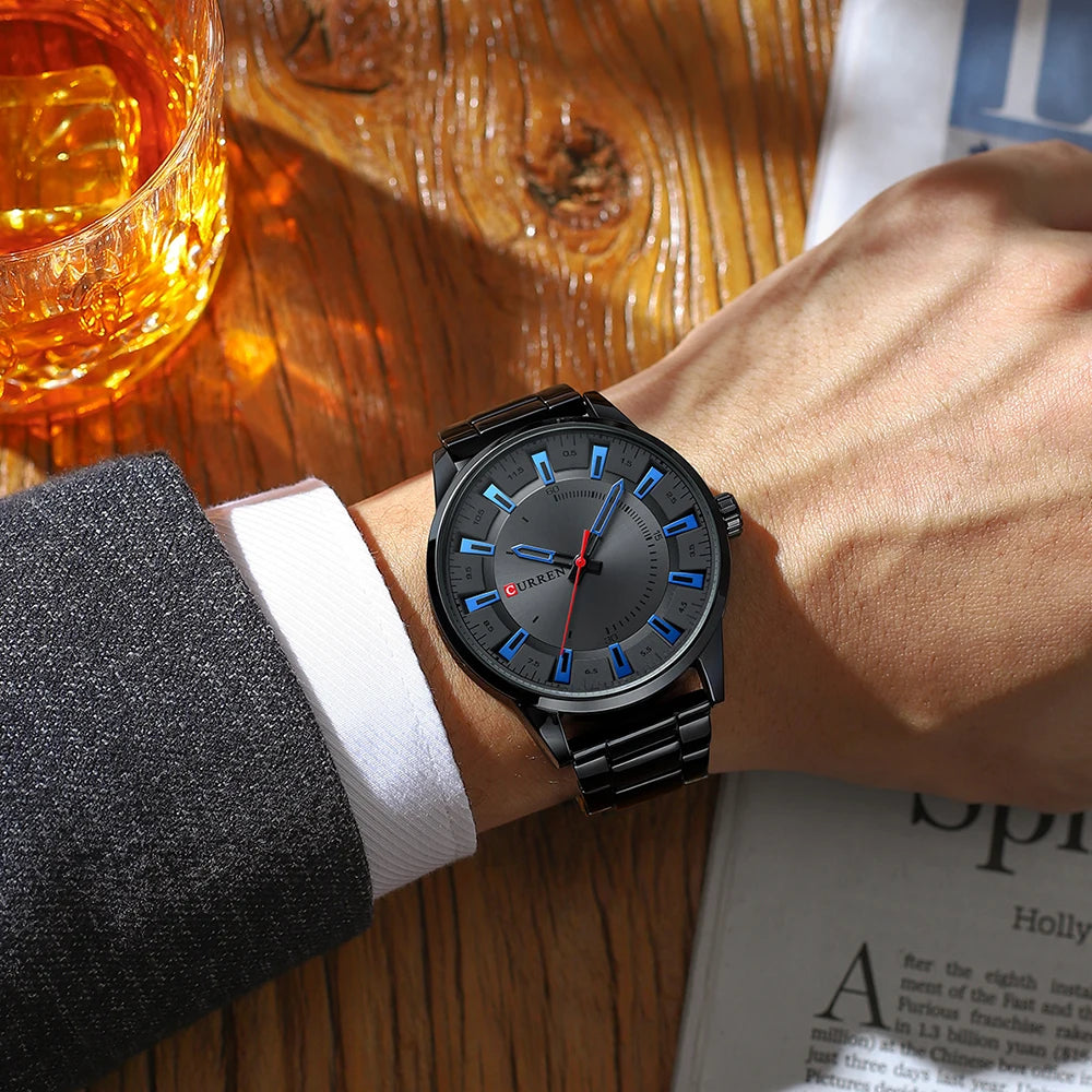 CURREN New Fashion Simple Style Men Watches Quartz Wristwatches Stainless Steel Band Clock Male