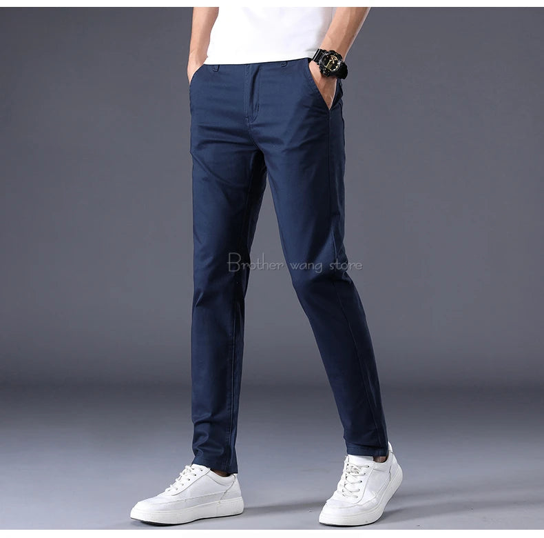 7 Colors Men's Classic Solid Color Summer Thin Casual Pants Business Fashion Stretch Cotton Slim Brand Trousers Male