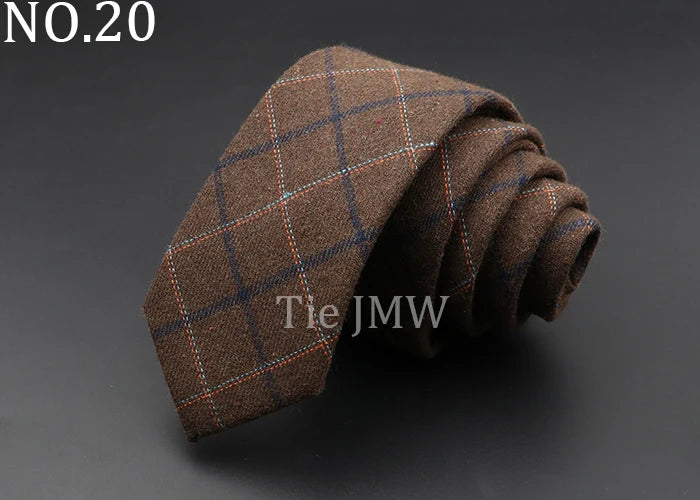 Mens Ties 6cm Classic Cotton Handmade Skinny Grey Plaid Neckties Striped Narrow Collar Slim Cashmere Casual Tie Accessories Gift