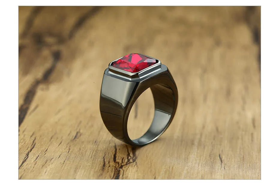 Vnox Big Stone Ring for Men Black Gold Color Stainless Steel Chunky Male Alliance Punk Jewelry