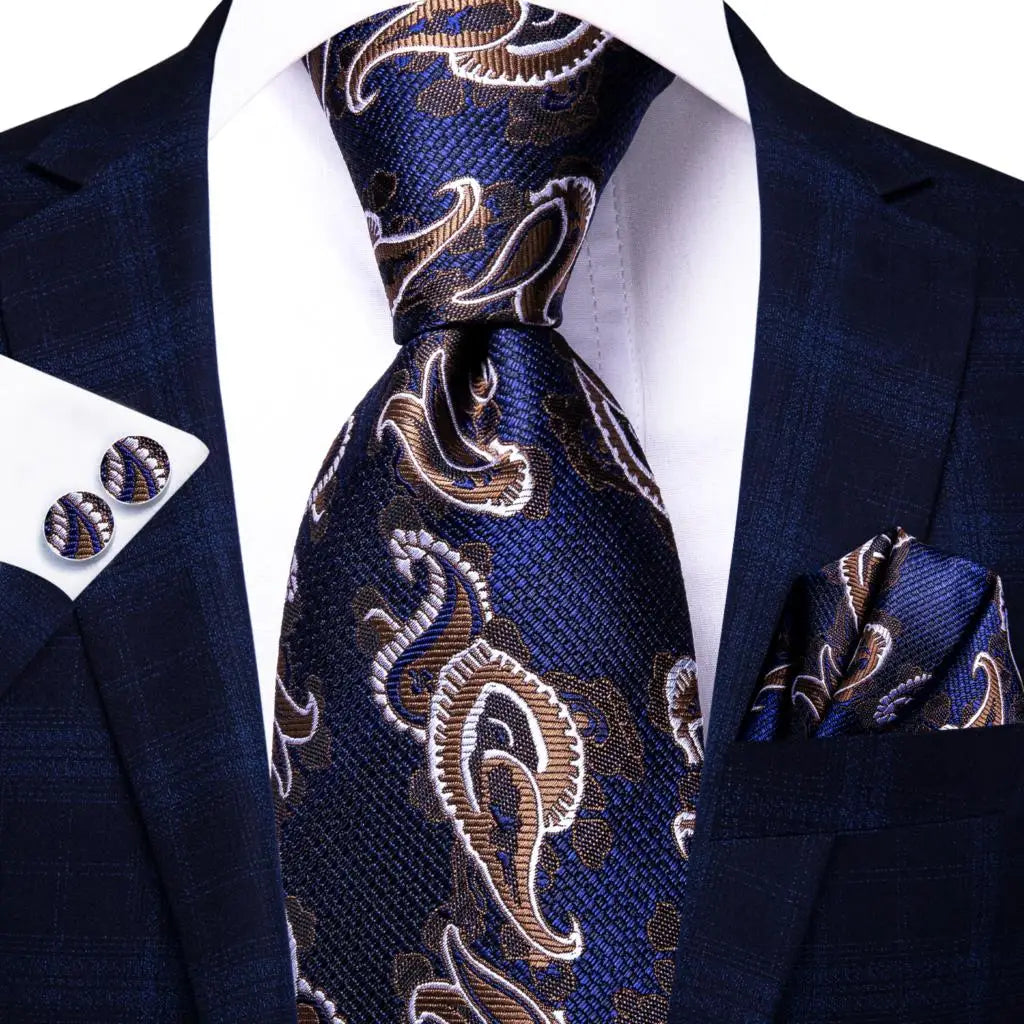 Hi-Tie Red Pureple Paisley Mens Ties Hanky Cufflinks Set Silk Necktie For Men Wedding Party Business 2022 New Fashion Brand