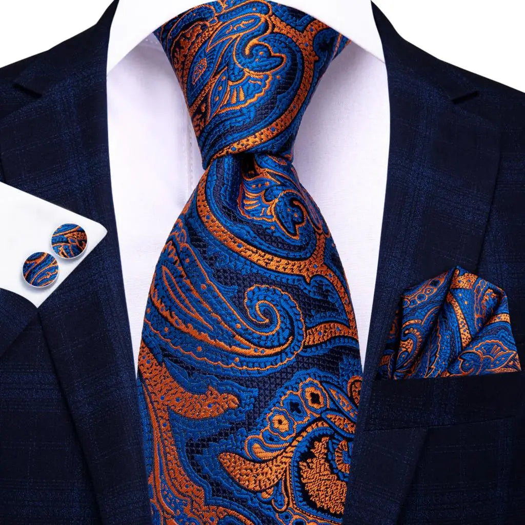 Hi-Tie Red Pureple Paisley Mens Ties Hanky Cufflinks Set Silk Necktie For Men Wedding Party Business 2022 New Fashion Brand